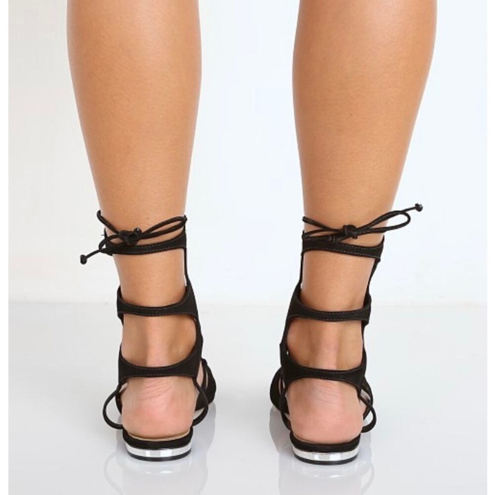 Schutz Ink Black Erlina Soft Sueded Leather Lace Up Gladiator Flat Sandals 8.5 - Picture 6 of 9